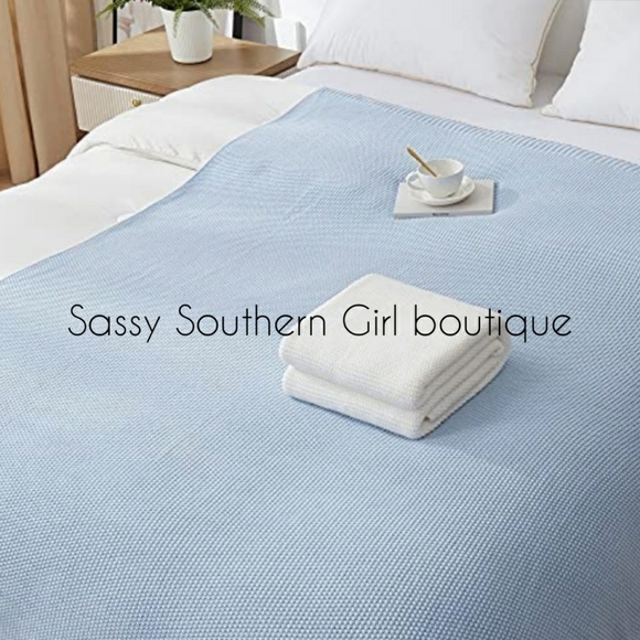 🆕⭐ Light blue cable knit blanket - Picture 7 of 9